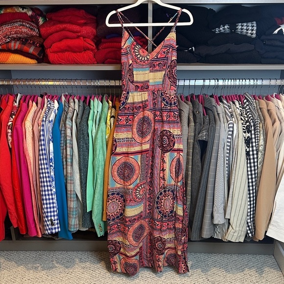 Lulus Dresses & Skirts - Lulus pink/blue print adjustable strap back zipper lined maxi dress size XS